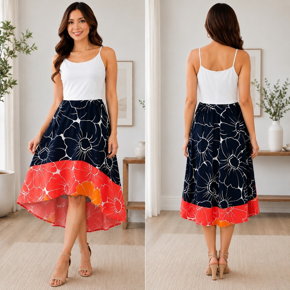 Hutch Peachy High-Low Midi Dress Small Petite Floral Anthro Tropical Botanical